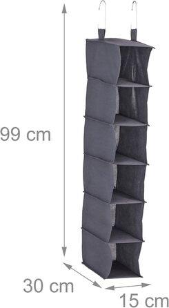 Настінна полиця Relaxdays для одягу, сіра, 6 відділень, 99x15x30 см, з гачками