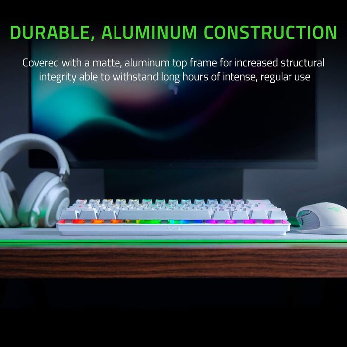 Клавіатура Razer Huntsman Mini (Red Switch) - Компактна ігрова клавіатура 60% (Lineare оптичні перемикачі, Doubleshot PBT-клавіші, знімний USB-C кабель) QWERTY US-розкладка | Mercury White Huntsman Mini Mercury Ed. QWERTY US-розкладка Red Linear Switch