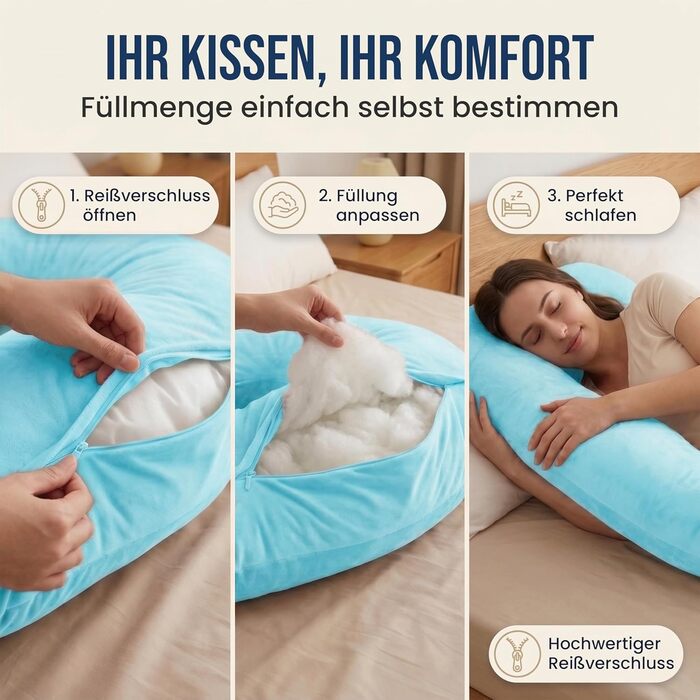 Подушка для вагітних та годування XXL Elfenbein (слонова кістка) / Turquoise (бірюзовий) з поліестеровим наповнювачем, знімний чохол, гнучка форма