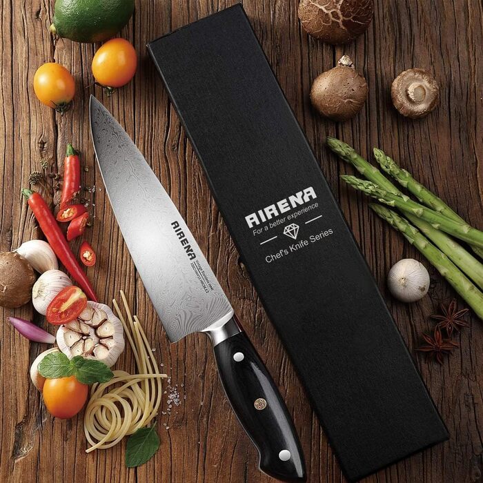Ніж Santoku AIRENA 7 дюймів - Японський стиль, високоякісна сталь X50CrMov15, повний хвостовик, ергономічна ручка, подарункова коробка