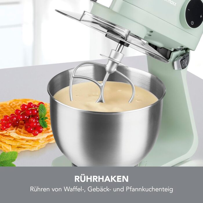 Gourmetmaxx Kitchen Machine & Mixer | Planetary Kitchen Assistant with Digital Display incl. Mixing Bowl and Attachments | Powerful Mixer with Whisk and More | Electric Stand Mixer Green