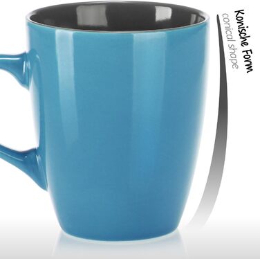 Набір керамічних чашок Com-Four® 6 шт. 350 мл - чайник для гарячих та холодних напоїв, сучасний дизайн, блакитно-зелено-сірий, з ручкою