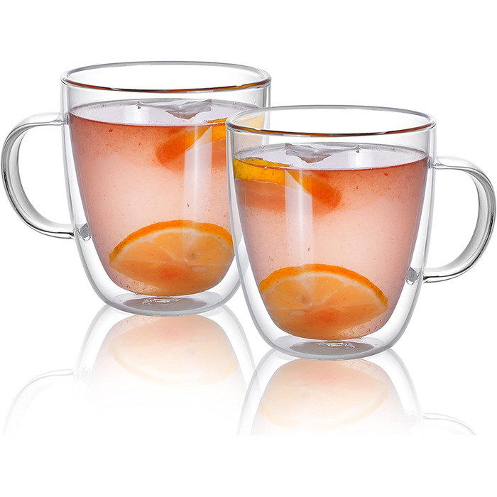 CNGLASS Double-Walled Macchiato Glasses 350ml/12oz, Insulated Coffee Cups Glass 2-Pack, Clear Coffee Glasses with Handles for Latte Macchiato Cappuccino