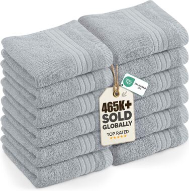 Набір м'яких махрових рушників для обличчя та тіла Utopia Towels, 30x30 см, 100% бавовна, сірий (12 шт)
