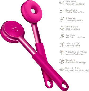 GESKE Sonic LED Full-Body Brush: Щітка для тіла з LED, 9-в-1 | Інтенсивне пілінг, масаж, глибоке очищення | SmartSonic, силіконові нопки, Magenta