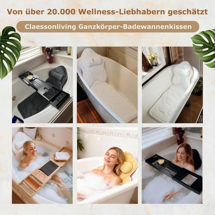 Подушка для ванни повного тіла, 126x41 см. Килимок для ванни з підголовником (13 см) для підтримки шиї, спини та ніг. З мішком для прання та подорожей та гачком для сушіння. Білий (Темно-чорний)