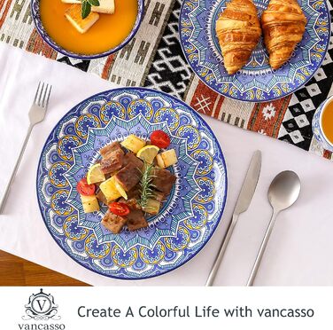 Набір посуду Vancasso MANDALA 16 предметів, кераміка, ручна робота, блакитний, для 4 осіб