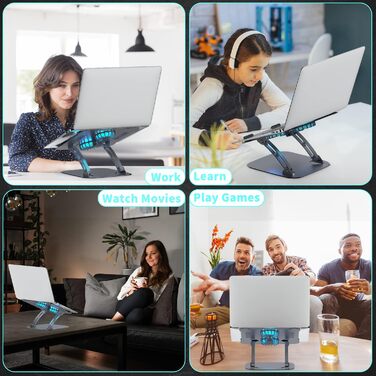 Підставка для ноутбука з регулюванням висоти та RGB вентилятором, складана з алюмінієвого сплаву, для MacBook, Laptop 10-17' (сіра)