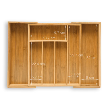 Relaxdays Cutlery Box Bamboo 48cm Extendable