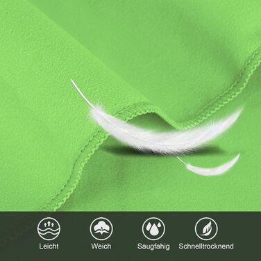 Набір з 3 рушників з мікрофібри - великий 200×100 см та 2 маленьких 80×40 см, швидковисихаючі спортивні рушники з мікрофібри, для подорожей, ванни, фітнесу та пляжу (зелений)