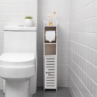 PVC Toilet Paper Holder with Brush - 2-in-1 Bathroom Cabinet - White, 76cm Tall with Roller