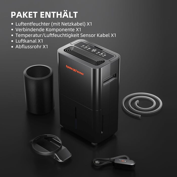 Електричний осушувач повітря Spider Farmer 12L з регулюванням вологості, APP-керування, таймер 24H для теплиці, дому та підвалу