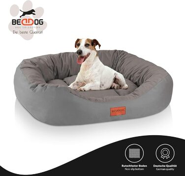 Ліжко для собак середніх порід - ліжко-кошик для собак XL - м'яке ліжко для собак, ліжко-софа для собак, ліжко для собак середніх розмірів. Матеріал: Alicante-Gewebe, колір: сірий, розмір: 85 x 70 x 21 см