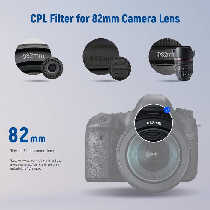 NEEWER 82mm CPL Поляризаційний фільтр Polarisationsfilter, надійне покриття з 30 шарів, оптичне скло HD, зменшує відблиски та покращує контраст