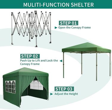YITAHOME 3x3M Outdoor Pop-Up Pavilion with Sides, Folding Gazebo, Waterproof Foldable Garden Pavilion for All Seasons, Camping Pavilion, Anti-UV with Free Adjustable Height for Parties, Markets