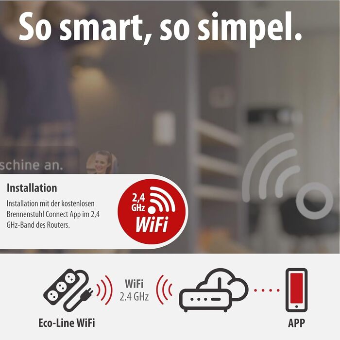 Розумний подовжувач Brennenstuhl Connect Eco-Line WiFi на 6 розеток, керування через додаток, Alexa та Google Assistant, кабель 1.5м, чорний