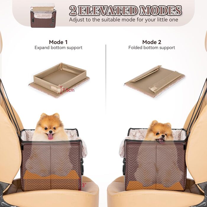 Автомобільне ліжко для собак Petfit, кошик для собак у машину, з кріпленням для безпечного ременя, для маленьких собак, знімні чохли, шкіра, темно-коричневий (S)