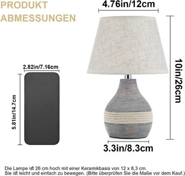 Бездротова керамічна настільна лампа з таймером, димером, лляним абажуром, пультом дистанційного керування, акумуляторна, в стилі Mid Century Modern