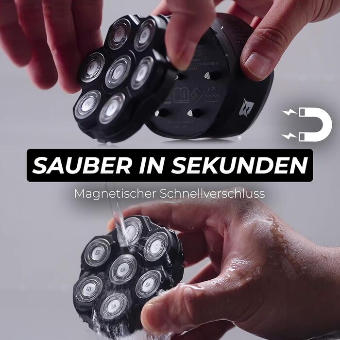 Бритва для гоління голови BALDWIN 7D з магнітною голівкою для чоловіків | Електробритва для лисих | Бритва для голови, сухе та вологе гоління, водонепроникна