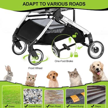 3 в 1 Візок для собак з рознімним сидінням, сумка-переноска, складна конструкція, візок для домашніх тварин та дітей (сірий, до 20 кг)