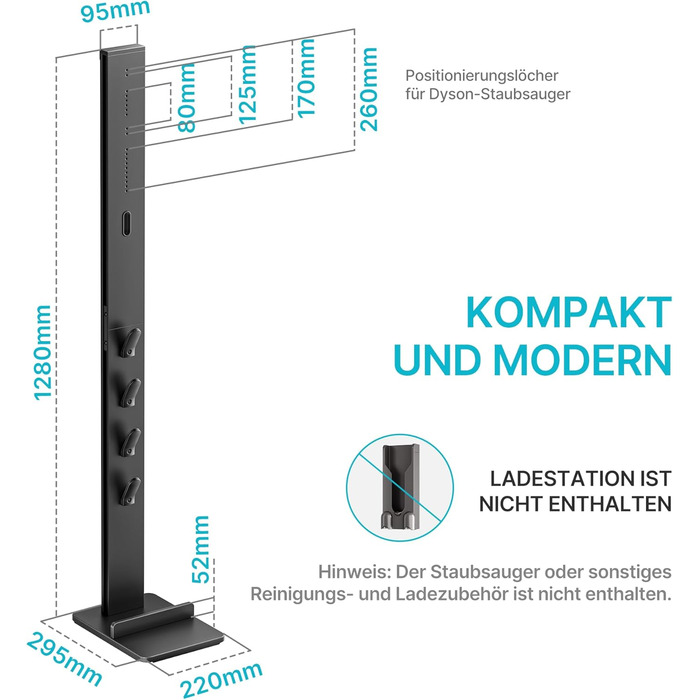 Підставка для пилососів Dyson з 4 гачками та 4 полицями, сумісна з серіями Gen5, V15, V12, V11, V10, V8, V7 та V6, без свердління, для зберігання пилососа та аксесуарів