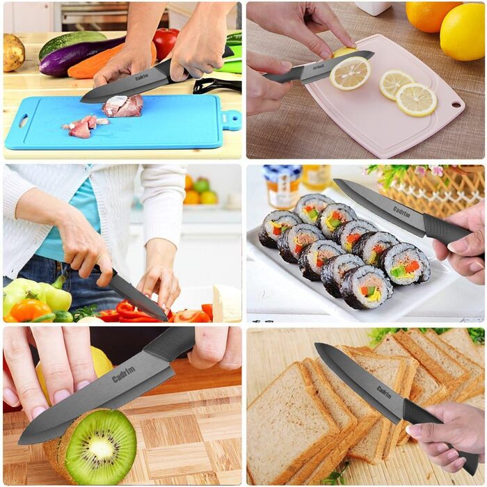 Набір керамічних ножів Cadrim (5 шт.): кухонні, для овочів, м'яса, з захистом леза | Чорний