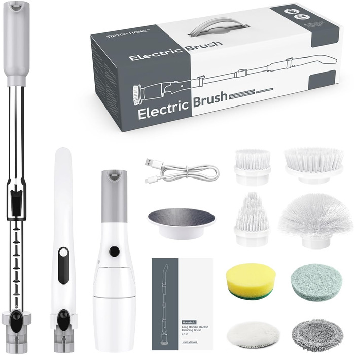 Електрична щітка для прибирання: 8 насадок, 2 швидкості, 550 RPM - для ванної, плитки, скла