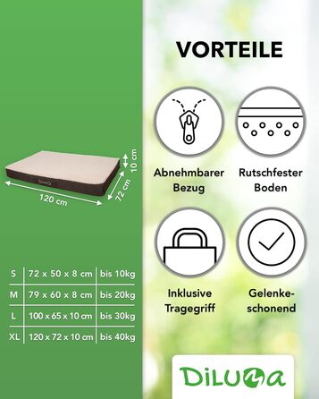 Ортопедичне ліжко для собак DILUMA Benji - м'яке лежання для тварин, знімний чохол, бежеве, 100x65x10 см (L/XL 120x72x10 см)