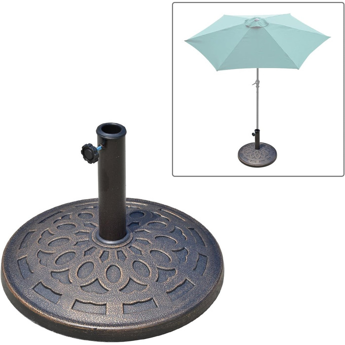 Outsunny Granite Parasol Stand 14kg, Umbrella Stand Grips, Round Umbrella Holder, Umbrella Weight for Parasol 38mm/48mm Tube Diameter, for Balcony, Terrace, Garden, Bronze