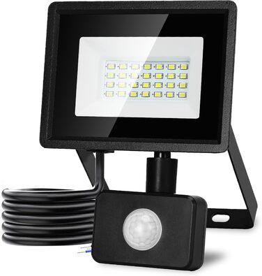 Aigostar 20W LED Floodlight with Motion Sensor Outdoor, 1650LM 6500K Cool White Outdoor Floodlight, IP65 Waterproof Spotlight, Outdoor Light for Garden, Courtyards, Garage, Hotel, 2PC (20W)