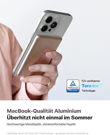 Powerbank TORRAS MiniMag Ultra Slim з MagSafe для iPhone 17 Pro Max, 5000mAh, Швидка зарядка, Бездротовий акумулятор, USB-C, Сірий Титан (Золото)