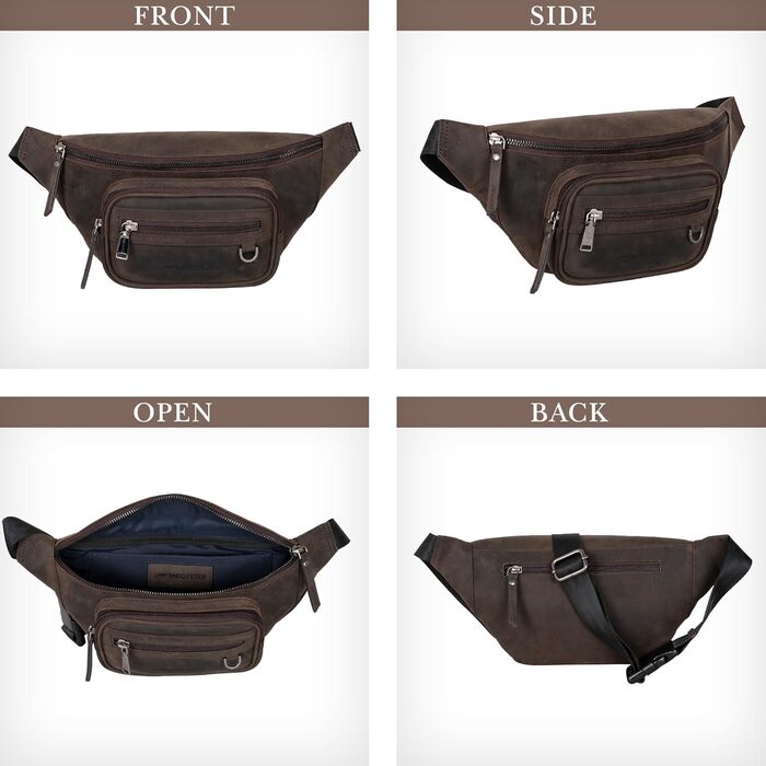 Чоловіча поясна/животна сумка Marc Peter® Varadero з натуральної шкіри Наппа | Перехресна сумка на пояс для чоловіків та жінок | Сумка на пояс з можливістю зміни ремінця (Кольори: Кольору вугілля, Мисливський)