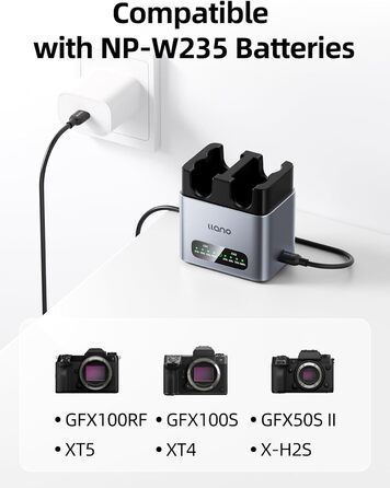Акумулятор для камери NP-W235 з зарядним пристроєм 2-Slot, сумісний з Fujifilm GFX100RF, X-T5, X-T4, X-T50, VG-XT4, X-S20, GFX100S, GFX50S II, X-H2S, корпус з алюмінію, швидка зарядка