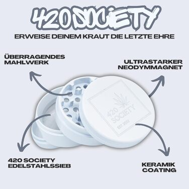Керамічна гриндер-рушниця 420 Society Premium, 4-частинна, нанокераміка, антипригарна, біла, набір для догляду
