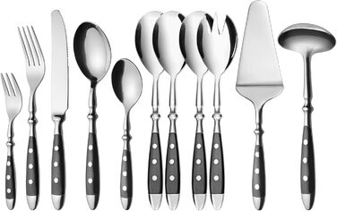 GRÄWE Cutlery Set, Nuremberg, 66-piece, 12-person, stainless steel, black handle, rustic, heavy quality, dishwasher-safe, hand-polished 66-piece | 12 people