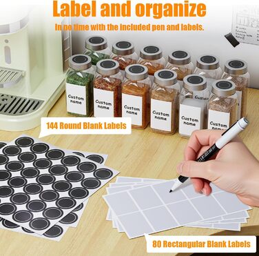 Спеція органайзер з 24 скляними баночками та етикетками, без свердління, настінний, підходить для стін та шаф, комплект з 4 шт.