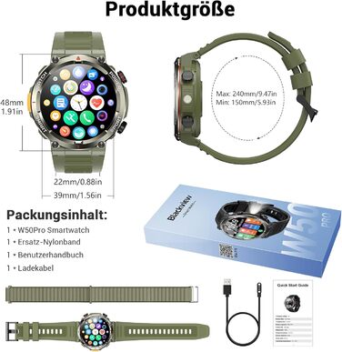 Смарт-годинник Blackview Army Green: IP68, 100 днів автономії, компас, Bluetooth-дзвінки, моніторинг серця та сну, 100+ спортивних режимів, сумісний з Android/iOS