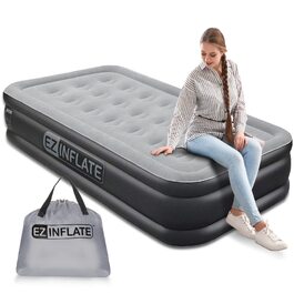 Повітряний матрац EZ INFLATE з вбудованим насосом, розкішне надувне ліжко Twin для дому, кемпінгу та подорожей, чорно-сірий