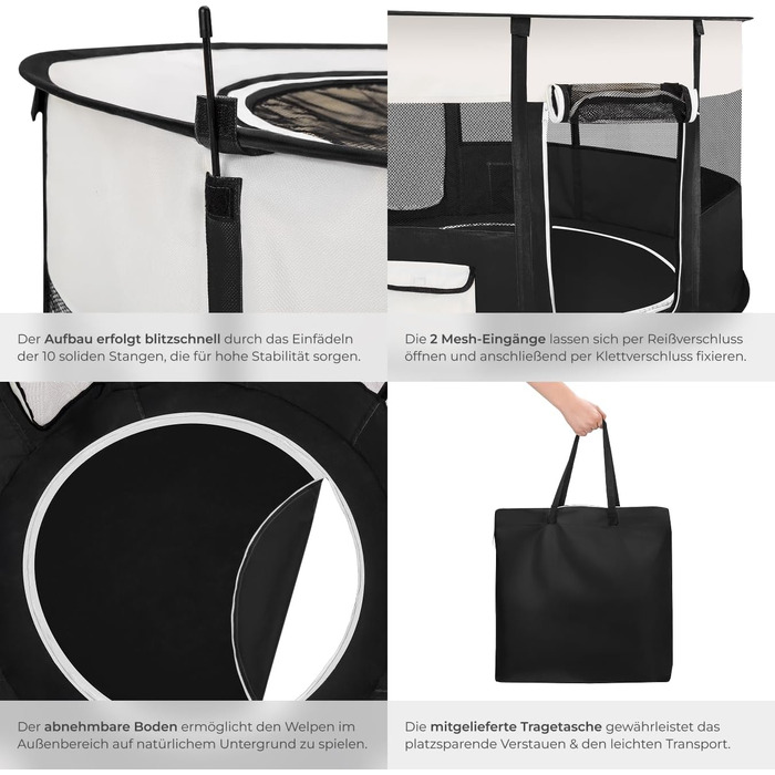 Тектейк® вольєр для цуценят, аксесуари для собак, вольєр для собак, складаний, для дрібних тварин, таких як кролики, коти, як вольєр для вигулу, для кроликів, морських свинок - Чорний Чорний | № 402438