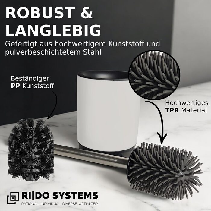 Набір для чищення унітазу з ручкою з нержавіючої сталі - 2 насадки, для ванної кімнати, гігієнічний, антибактеріальний