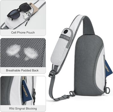 G4Free Сумка через плече/рюкзак, RFID-захист, з передньою кишенею, для походів, для щоденного використання, з нагрудною кишенею, білий, для жінок та чоловіків