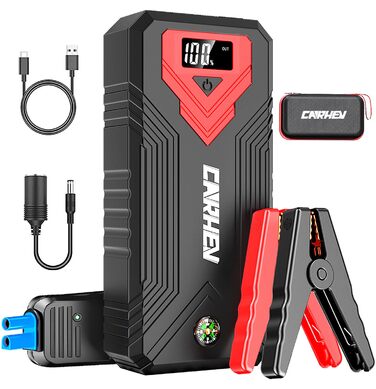 CARHEV Пускозарядний пристрій (Powerbank) для авто 3000A з LCD-дисплеєм, для бенз./диз. до 8L, USB швидка зарядка, LED ліхтарик