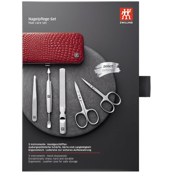 Набір для манікюру ZWILLING Kroko Edition (10 предметів) з екошкіряним етиулюм, нержавіюча сталь, червоний