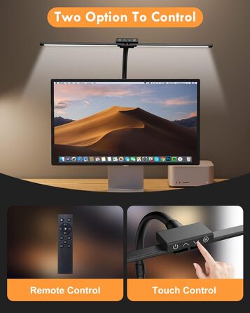 Світлодіодна лампа VUENICEE для столу з регулюванням яскравості та пультом дистанційного керування, 20W, кріплення-прищіпка, офісна лампа, 5 режимів кольору та яскравості, гнусий