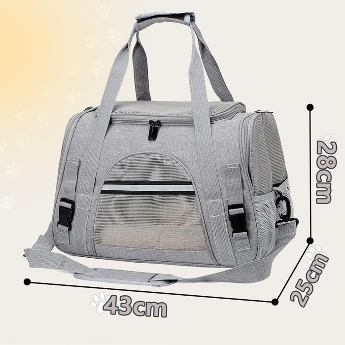 Транспортна сумка для кота, 5 кг, складана переноска для кота з плечовим ременем, переноска для котів та собак, сіра (M)