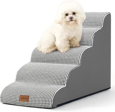 Dog Stairs for Small Dogs 50cm, Pet Stairs for Bed made of High-Density Sponge, Dog Stairs Dog Ramp with Washable Cover and Non-Slip Bottom, 40x72x50cm, 4 Steps, (White/Black, 40x84x57cm)