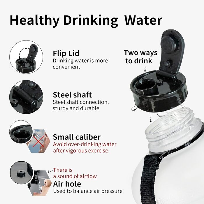 TOOFEEL Water Bottle 2L - 2 Liter Water Bottle BPA Free, Large Bottle, Reusable Sport Water Bottle with Marked Measurements, Gym Water Bottle - (Matte Clear Water Jug, 2200 ml)