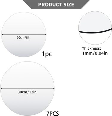 8 круглих дзеркал для декору столу: акрилові, для свічок, 30см та 20см
