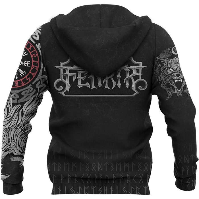 Світшот з принтом скандинавської міфології: молот Тора та вовк, 3D, унісекс