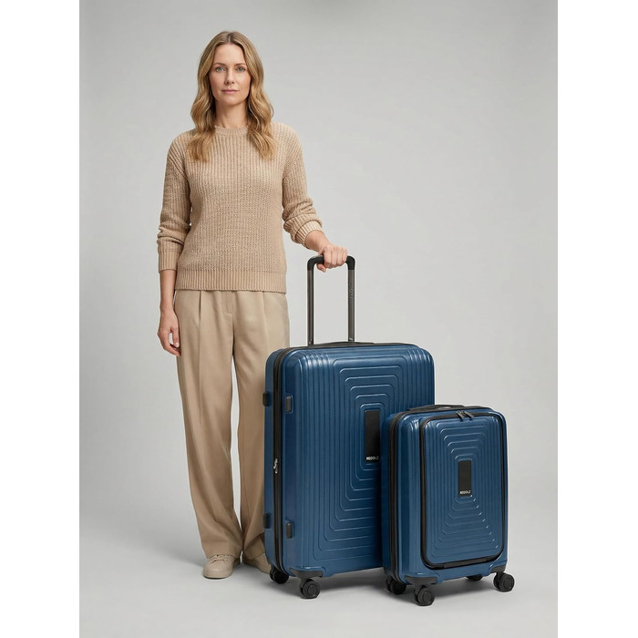 Набір валіз REDOLZ з жорстким корпусом, 4 предмети з косметичкою (Dark Blue Metallic, 2-SET)